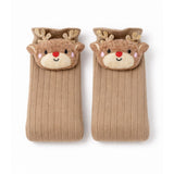 LSB Brown 3D Baby Reindeer Christmas Themed Ankle Length Socks For Kids