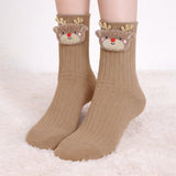 LSB Brown 3D Baby Reindeer Christmas Themed Ankle Length Socks For Kids