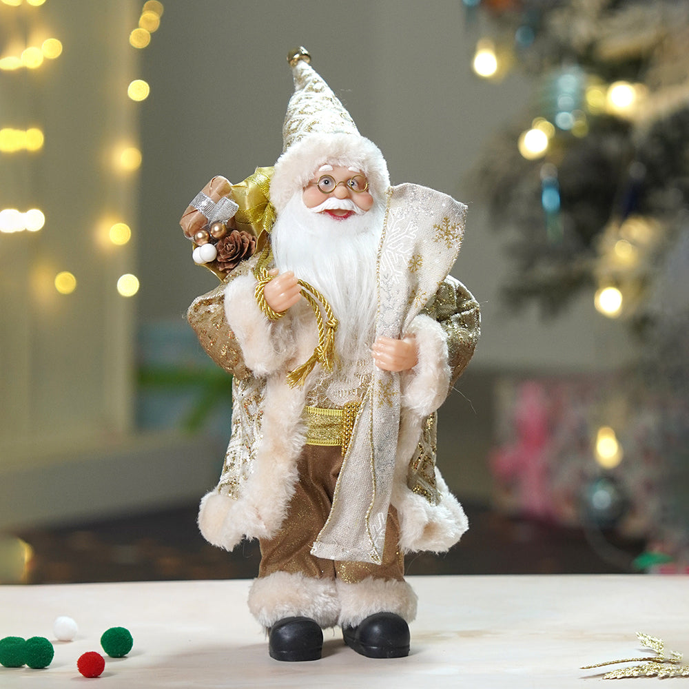 12 inches Gold Lace Robe Santa, Christmas Home and Table Decor