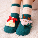 LSB Green Reindeer & Bell Christmas Themed Ankle Length Socks For Kids