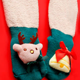 LSB Green Reindeer & Bell Christmas Themed Ankle Length Socks For Kids