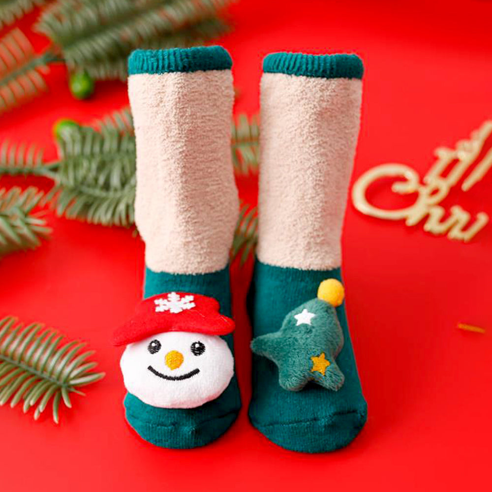 LSB Green Snowman & Tree Christmas Themed Ankle Length Socks For Kids