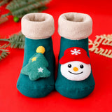 LSB Green Snowman & Tree Christmas Themed Ankle Length Socks For Kids