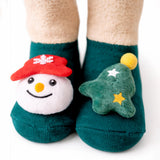 LSB Green Snowman & Tree Christmas Themed Ankle Length Socks For Kids