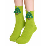 LSB Green 3D Dear & Stockings Christmas Themed Ankle Length Socks For Kids