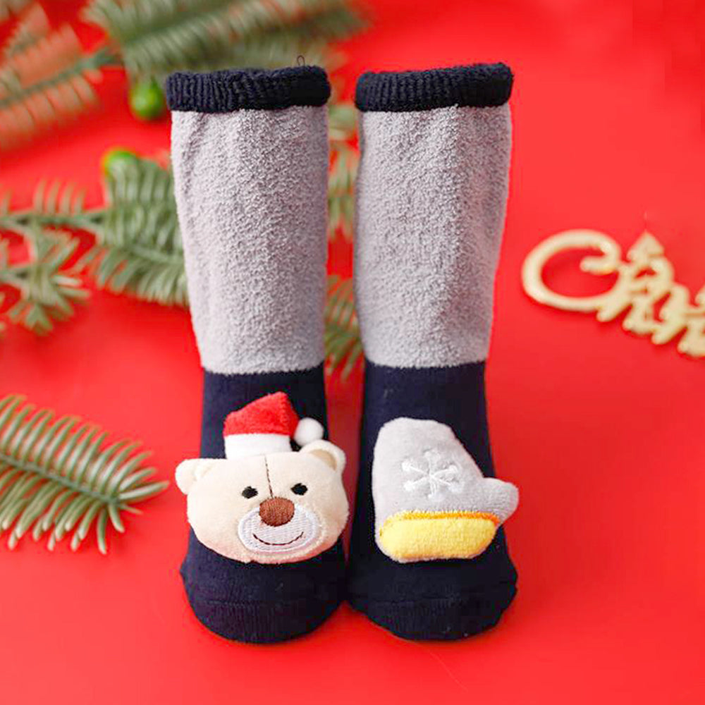 LSB Navy & Grey Ted & Mittens Christmas Themed Ankle Length Socks For Kids