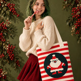 LSB Red & Cream Striped Santa, Woven Christmas Tote Bag