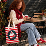 LSB Red & Cream Striped Santa, Woven Christmas Tote Bag