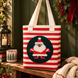 LSB Red & Cream Striped Santa, Woven Christmas Tote Bag