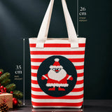 LSB Red & Cream Striped Santa, Woven Christmas Tote Bag