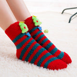 LSB Red & Green Stripes -Xmas Tree Theme Woolen Christmas Socks For Kids