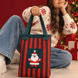LSB Dark Green & Red Striped Santa, Woven Christmas Tote Bag