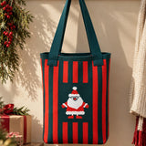 LSB Dark Green & Red Striped Santa, Woven Christmas Tote Bag