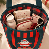 LSB Dark Green & Red Striped Santa, Woven Christmas Tote Bag