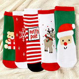 LSB Red Green White Themed Christmas Ankle Socks Set Of 5 Pcs
