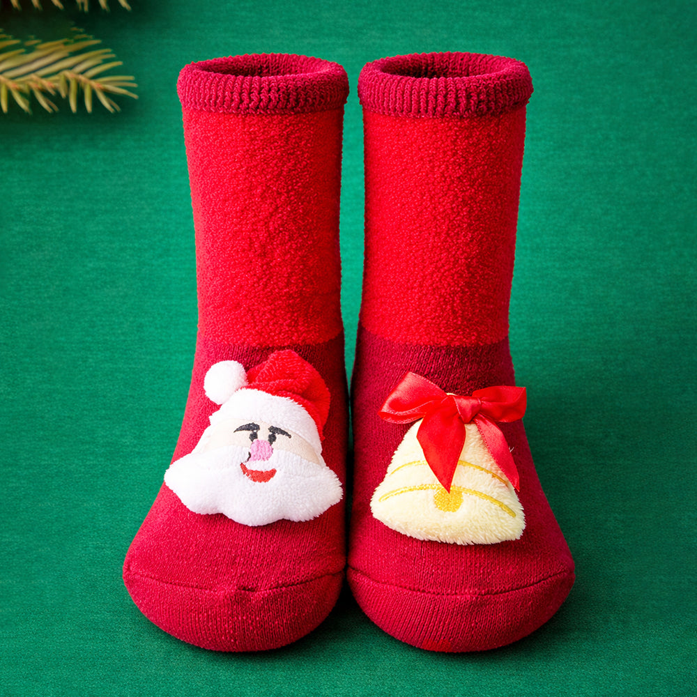 LSB Red Santa & Bell Christmas Themed Ankle Length Socks For Kids
