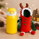 LSB Reindeer Design, Two Lid Series with Plush Cover, Stainless Steel Water Bottle & Hot thermos flask for Kids and Toddlers, 600ml