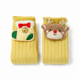 LSB Yellow 3D Dear & Stockings Christmas Themed Ankle Length Socks For Kids