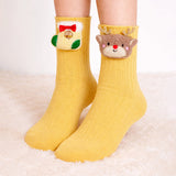 LSB Yellow 3D Dear & Stockings Christmas Themed Ankle Length Socks For Kids