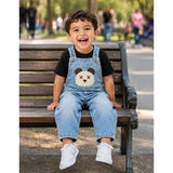 LSB Cross Eye Bear Face Denim Dungaree for Toddlers and Kids (No T-Shirt Included)