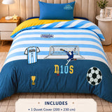 LSB 3 Pcs Football Theme Luxe Embroidered collection of Double Bed Comforter, 1 flat bedsheet, 1 pillow cover Kids Bedding Set for King Size Bed.