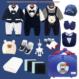 LSB 19 pcs Royal Blue Bow Teddy Birthday Gift Hamper set for Baby with travelling suitcase