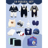 LSB 19 pcs Royal Blue Bow Teddy Birthday Gift Hamper set for Baby with travelling suitcase
