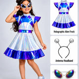 LSB Holographic Alien Girl, Kids Halloween Costume Fancy Dress Up