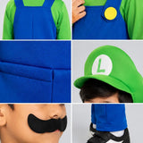 LSB Junior Super Brother Green Plumber, Kids Halloween Costume Fancy Dress Up