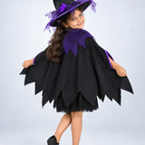 LSB Black & Purple Witch Poncho & Hat set,No Frock included, Kids Halloween Costume Fancy Dress Up