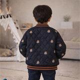 Black Brown Tiny Bear Quilted Sherpa Winter Jacket for Kids