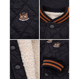 Black Brown Tiny Bear Quilted Sherpa Winter Jacket for Kids