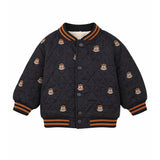 Black Brown Tiny Bear Quilted Sherpa Winter Jacket for Kids