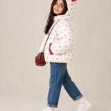 LSB Cream & Brown Bunny Mushroom Quilted Hooded Winter Jacket for Kids