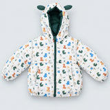 LSB Cream & Green Baby Dino Quilted Hooded Winter Jacket for Kids
