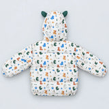 LSB Cream & Green Baby Dino Quilted Hooded Winter Jacket for Kids
