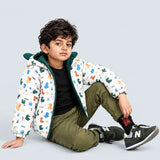 LSB Cream & Green Baby Dino Quilted Hooded Winter Jacket for Kids