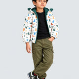 LSB Cream & Green Baby Dino Quilted Hooded Winter Jacket for Kids