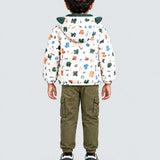 LSB Cream & Green Baby Dino Quilted Hooded Winter Jacket for Kids