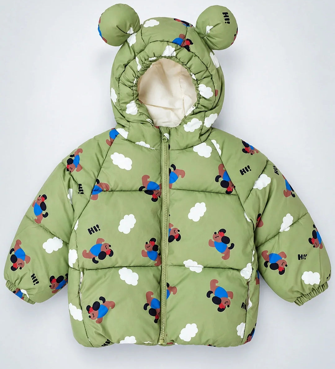 LSB Sage Green Puppy & Cloud Quilted Hooded Winter Jacket for Kids
