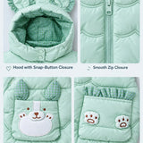 LSB Green Bunny-Themed Quilted Hooded Sleeveless Winter Jacket for Kids