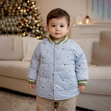 Grey & Olive Abstract Winter Jacket for Kids