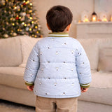 Grey & Olive Abstract Winter Jacket for Kids