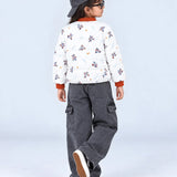LSB Ivory & Brown Plane Quilted Bomber Winter Jacket for Kids
