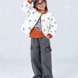 LSB Ivory & Brown Plane Quilted Bomber Winter Jacket for Kids