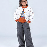 LSB Ivory & Brown Plane Quilted Bomber Winter Jacket for Kids