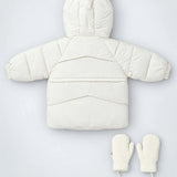 LSB Ivory Cat Glitter Quilted Hooded Winter Jacket with Mittens for Kids