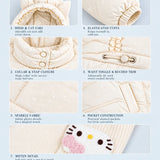 LSB Ivory Cat Glitter Quilted Hooded Winter Jacket with Mittens for Kids