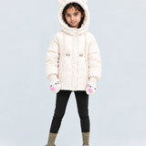 LSB Ivory Cat Glitter Quilted Hooded Winter Jacket with Mittens for Kids