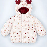 LSB Cream & Maroon Heart Teddy Quilted Hooded Winter Jacket for Kids